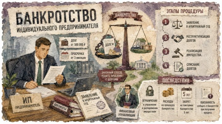 Банкротство ИП с долгами, как проходит и что со статусом